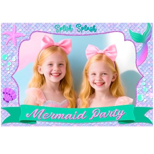 LaVenty Mermaid Party Decorations Mermaid Themed Photo Booth Props Frame Summer Beach Photo Booth Props for Under The Sea Birthday Party Bridal Shower Baby Shower Supplies