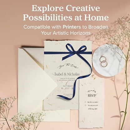 Wanderings Handmade Cream Deckle Edge Blank Paper with Straw - 4x6 - Pack of 50 - Watercolour/Mixed Media Paper - Save the Date Invitations Greeting Cards Notes DIY Arts Crafts - Thick 150 GSM - color: Ivory with Straw, size: A6