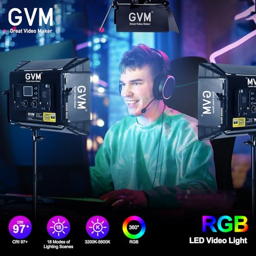 GVM RGB Photography Lighting Kits with 3 Softboxes, 880RS 60W Studio Lights with Bluetooth Control, 3 Packs Video Light with 18 Lighting Scenes, led Panel Lights for Video Recording, 8330lux/0.5M - size: 3 Packs With Softbox