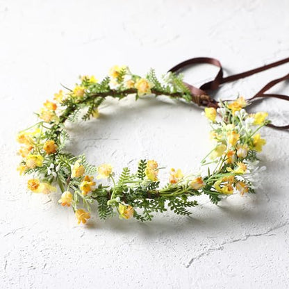 Yellow Flower Crown Headpiece - Yellow Babys Breath Flower Headband Sweet Handmade Floral Headpiece for Festival Party Vacation Cosplay Photography Props - color: Yellow