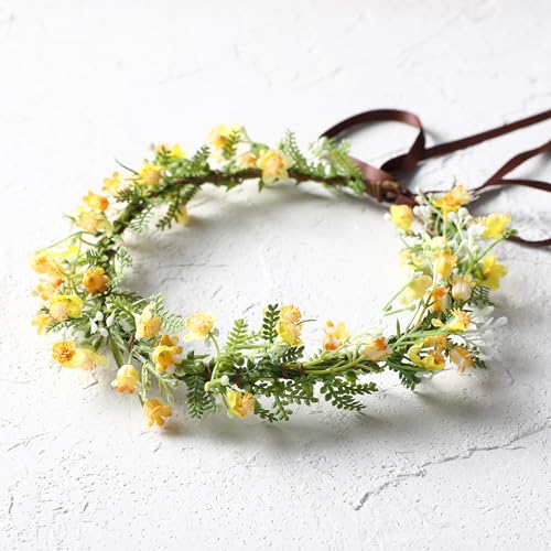 Yellow Flower Crown Headpiece - Yellow Babys Breath Flower Headband Sweet Handmade Floral Headpiece for Festival Party Vacation Cosplay Photography Props - color: Yellow