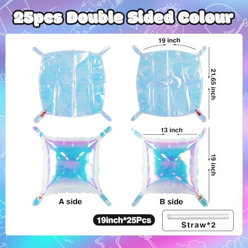 NISOCY 25PCS Iridescent Square Foil Balloons Wall Backdrop Holographic Balloons Tunnel Garland Arch Kit for Birthday Wedding Graduation Bridal Baby Shower New Year Rainbow Party Decorations - color: Z02 - Iridescent, size: 25PCS