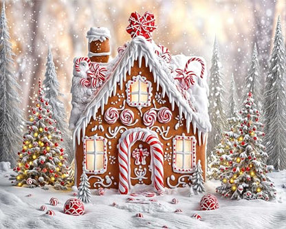 12x10ft Christmas Gingerbread House Backdrop Winter Snowflake Photo Backdrop Xmas Tree Gingerbread House Christmas New Year Holiday Photograph Decorations Candyland Themed Banner Photo Booth Props - size: 12X10FT