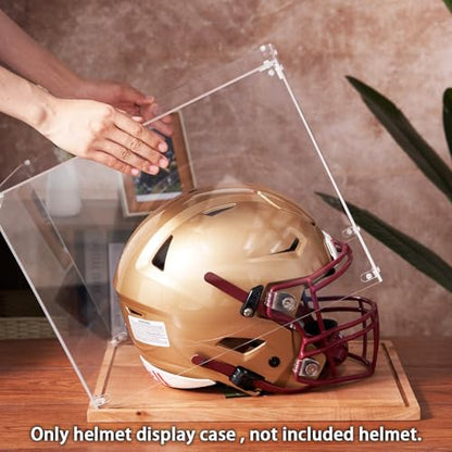 LITY Football Helmet Display Case, Full Size Acrylic Showcase with Solid Wood Base, UV and Dust Protection, Collectibles Box for Sports Memorabilia, for Sports Collectors - size: 1 Pack Football Helmet