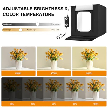 Light Box Photography 20"x20" with 160LED Lights and 4 Color Backdrops Photo Box with Lights, Foldable Light Box with Adjustable Brightness, 3000-6500K Dimmable Portable Picture Box Shooting - size: 20" with 3000-6500K