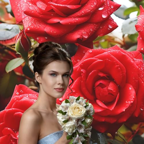 Red Roses Bush in The Garden Backdrop Background for Photography 5x7ft Photobooth Professional Photo Backdrop Curtains Video Photography Studio Photo Backgrounds Banner Booth Background Screen Parties - color: Red Roses Bush In The Garden
