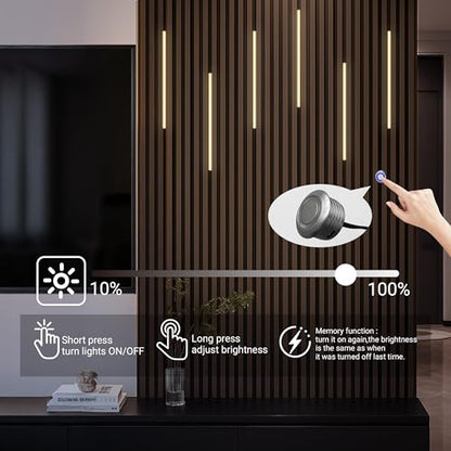 HAMRVL Black Wall Panel Lights, 6PCS 16-Inch 3000K Warm White Wall LED Lights Strip with Touch Switch, Self-Adhesive Dimmable Slat Wall Lights for Wood Slat, Bedroom Fluted Panel, Kitchen Cabinet - color: black - Warm White 3000k, size: 16inch - 6Pack