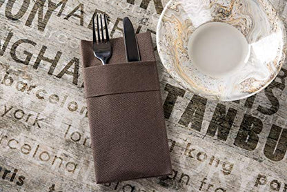 Moyes Home Brown Disposable Dinner Napkins with Pocket - Linen-Feel Pre-Folded Cloth-Like Paper Napkins for Silverware, Weddings, Dinner Parties, 16x16 in, Pack of 50 - color: Brown