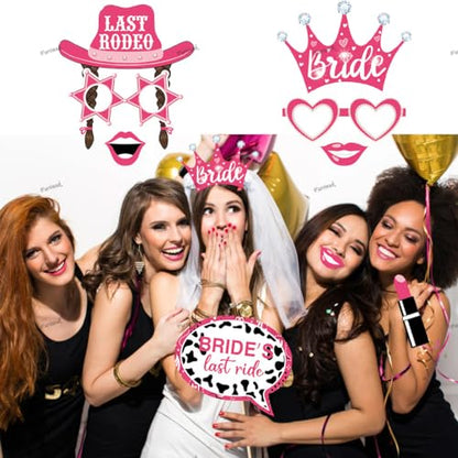 25 Pcs Valentine's Day Bachelorette Photo Booth Props, Funny Cowgirls Bride's Last Ride Selfie Photobooth Props, Creative Party Decoration Supplies for Valentine, Wedding, Bachelorette Party
