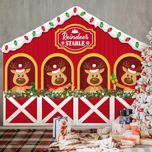 Panelee 8 x 6.5ft Christmas Reindeer Backdrop Decoration Reindeer Stable Backdrop Banner Xmas Elk Photo Background for Home Winter Holiday Party Decor Indoor Outdoor Photo Props Supply - style: Modern