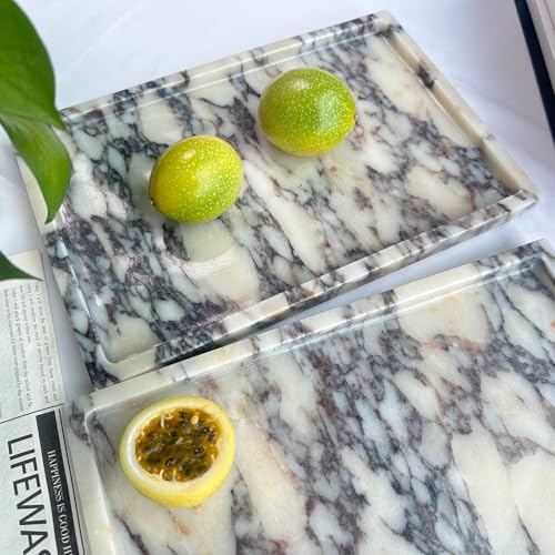 Real Natural Marble Tray Genuine Calcutta Viola Marble Stone Tray for Bathroom/Kitchen Counter (Calacatta Viola, 12" x 8") - color: Calcutta Viola