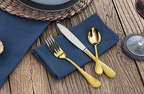Artaste 56907 Rain 18/10 Stainless Steel Flatware 36-Piece Set, Gold Finish, Service for 12 - color: Gold