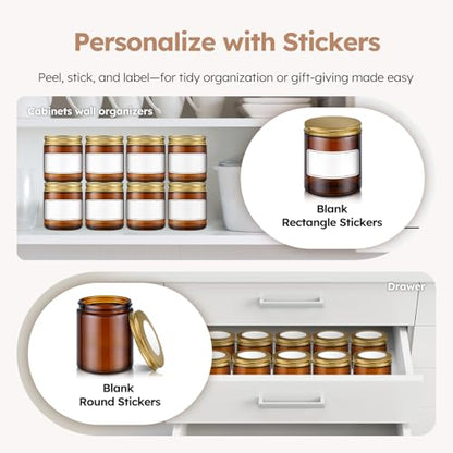 Tecohouse 8oz Amber Glass Jars with Gold Metal Lids, 3 Pack Candle Jars with Blank Labels, 250g Wide Mouth | Lotion Container for Sample, Cream, Lotion, Honey, Powder, Jelly | Home & Beauty - color: Amber-Gold Lids