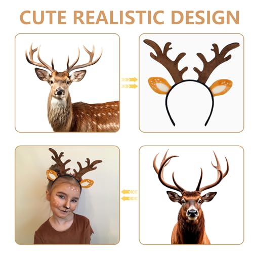 SIOTMERA Reindeer Antlers Headband, Realistic Deer Antlers Headbands Reindeer Ears Adults Christmas Party Birthday Makeup Cosplay, Reindeer Headband for Halloween Christmas Eve Costume Gift