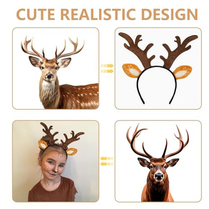 SIOTMERA Reindeer Antlers Headband, Realistic Deer Antlers Headbands Reindeer Ears Adults Christmas Party Birthday Makeup Cosplay, Reindeer Headband for Halloween Christmas Eve Costume Gift