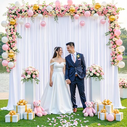10ft x 7ft White Backdrop Curtain for Parties Wedding White Wrinkle Free Backdrop Drapes Panels for Baby Shower Gender Reveal Birthday Photo Photography Polyester Fabric Background Decoration - color: White, size: 10FTx7FT (W5'xH7', 2 Panels)