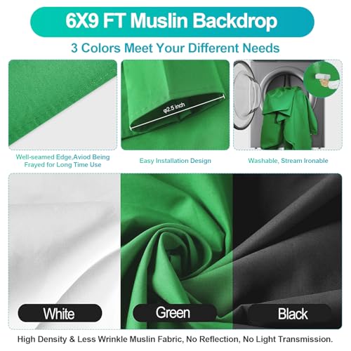 EMART Photography Lighting Kit, Softbox Lighting Kit with Background and Umbrella, 3 Color Green/White/Black Screen Backdrop Stand,Photo Studio Equipment for Video Shoot or Product Photography