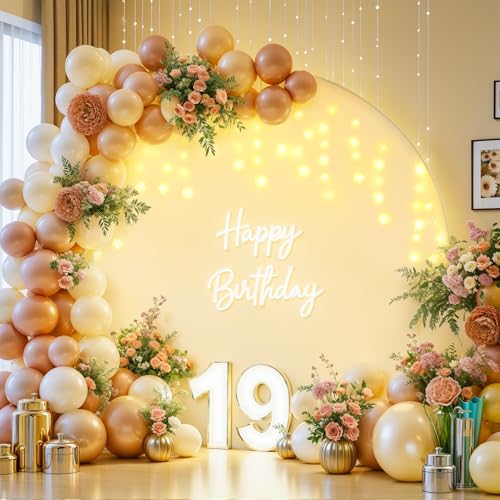 6.6 ft Ivory Round Backdrop Cover with Lights Circle Wedding Arch Backdrop Cover with Fairy Lights for Bridal Shower Ceremony Birthday Baby Shower Photography Photo Shoot Background Decorations - color: Ivory, size: 6.6 FT