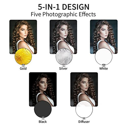 Selens Portable 5-in-1 24 Inch (60cm) Handle Round Reflector Collapsible Multi Disc with Carrying Case for Photography Photo Studio Lighting & Outdoor Lighting, Photography Multi-Disc Photo Reflector - size: 24 Inch
