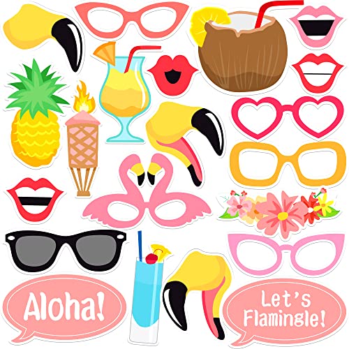 KatchOn, Luau Photo Booth Props - Pack of 21 | Tropical Photo Booth Props, Luau Party Decorations | Beach Party Decoration | Hawaiian Prop, Hawaiian Themed Party Decoration Flamingo Party Decorations - color: Beach