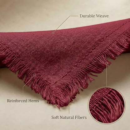 ACCENTHOME Burgundy Cotton Linen Napkin Set of 12 18x18 inch Dinner Napkins - Washable Soft Premium Hotel Quality Reusable Hemmed Edges Napkins Perfect Table Linens for Family Dinners, Weddings - color: 10 - Burgundy, size: 18"x18" - Pack of 12
