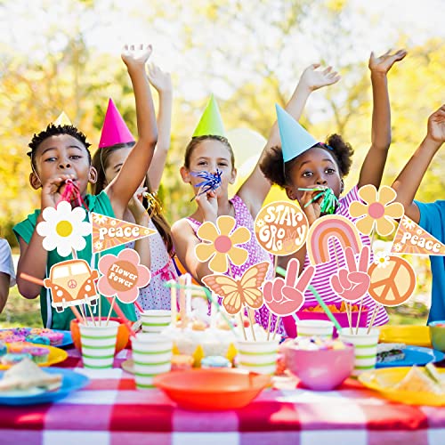 30Pcs Groovy Retro Hippie Boho Party Centerpieces for Tables Toppers Rainbow Butterfly Daisy Flower Birthday Decoration Star Groovy 60's Party Supplies Favors for Girls Baby Shower Photo Props