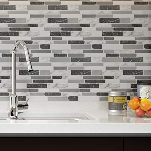 Art3d 10-Sheet Peel and Stick Kitchen Backsplash Tiles, 12"x12" Self-Adhesive Marble Grey Wall Tiles for Kitchen and Bathroom - color: Gray Marble, size: 12" x 12" (10 Sheets)