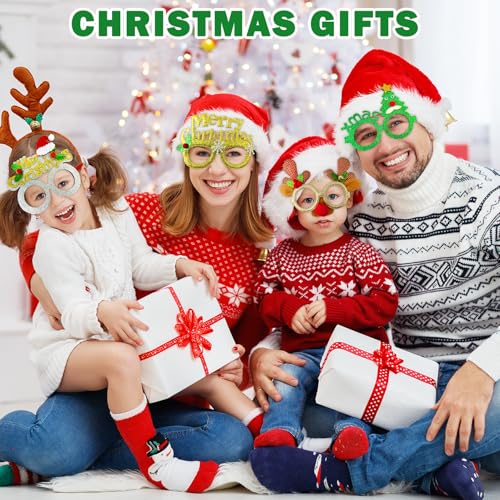 Leetous Christmas Accessories Bulk 24 Pack - Xmas Glitter Glasses Frames to Wear, One Size Holiday Eyeglasses Party Favors Supplies, Friendsmas Classroom Gifts Prizes Photo Props Decor for Costume - style: 24 PCS