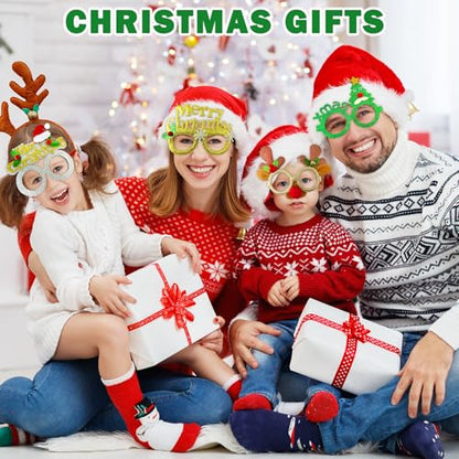 Leetous Christmas Accessories Bulk 24 Pack - Xmas Glitter Glasses Frames to Wear, One Size Holiday Eyeglasses Party Favors Supplies, Friendsmas Classroom Gifts Prizes Photo Props Decor for Costume - style: 24 PCS