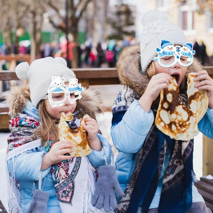 KALEFO 24Pcs Hello Winter Paper Glasses Party Decorations Winter Wonderland Snowflake Photo Booth Props Kit Blue Wedding Holiday Birthday Skiing New Year Party Supplies - color: Winter Glasses
