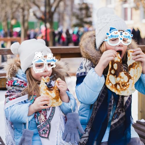 KALEFO 24Pcs Hello Winter Paper Glasses Party Decorations Winter Wonderland Snowflake Photo Booth Props Kit Blue Wedding Holiday Birthday Skiing New Year Party Supplies - color: Winter Glasses
