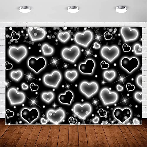 Early 2000s Backdrop for 90s Y2K Old School Photoshoot Glitter Black Heart Backdrops Women Men Happy Birthday Party Banner Decorations Valentines Day Photography Background Selfile Portrait Prop 8x6ft - color: Black Heart Backdrop, size: 8x6ft