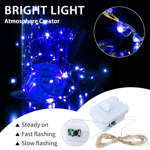 8 Pack Blue Fairy Lights Battery Operated, 7ft 20 LED Mini String Twinkle Lights for Christmas Halloween Mason Jars Party Centerpiece Table Decorations (8, Blue) - color: Blue