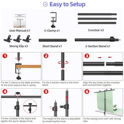 Small Backdrop Stand 3x3.3ft, Adjustable Photo Backdrop Stand Kit with 3 Clamps, Portable Background Stand Support for Parties Photoshoot, Table T-Shape Backdrop Banner Holder for Photography Paper