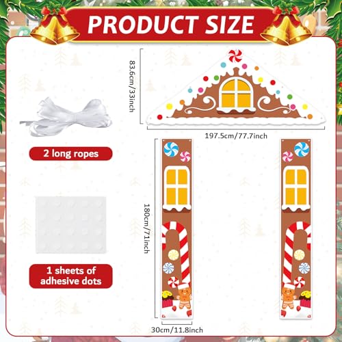 Christmas Gingerbread Party Porch Banner Classroom Christmas Party Door Decor Gingerbread Man House Door Cover with LED Light Xmas Porch Signs Winter Hanging Backdrop for Holiday Photo Prop Supplies
