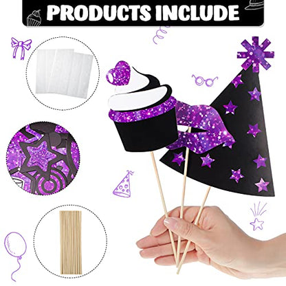 Zonon 24 Pcs Funny Photo Booth Props Class of 2026 Graduation Birthday Wedding Family Class Reunion Prom Disco Party Celebration Decoration Supplies Mix of Hats, Lipstick, Tie(Black and Purple) - color: Black and Purple