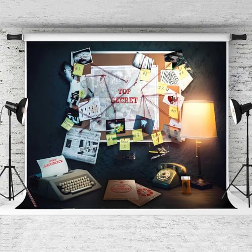 Detective Backdrop, 15x10ft Agent Spy Theme Top Secret Police Office Investigation Photography Background Crime Clue Evidence Murder Mystery Party Decorations Photo Booth Props - size: 15x10