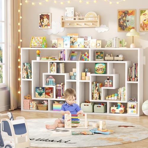 Armocity 6 Tier Display Book Shelf Wall Mounted Bookshelf Freestanding Geometric Bookcase Floating Book Shelves for Wall Bedroom Living Room Home Office, 45.5"(W) * 47"(H), White - color: White