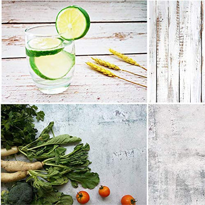 Meking 22x35inch Wood Concrete Backdrop Food Flat Lay Photography Backdrops Paper 2-in-1 Texture Backgrounds for Blogger YouTube Tabletop Product Studio Photo Shoot Props, 3 Pack - color: Set D