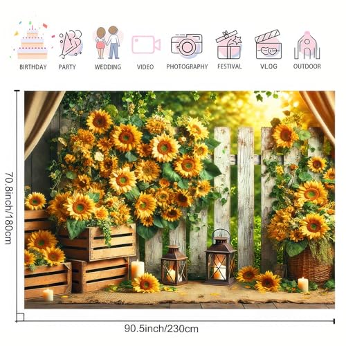 BlissYard Sunflowers Backdrop Banner 7.5x5.9ft Hello Summer Sunflower Floral Party Decorations Photoshoot Photography Background for Girls Woman Rustic Party Banner Decoraitons - color: Sunflowers Backdrop#4