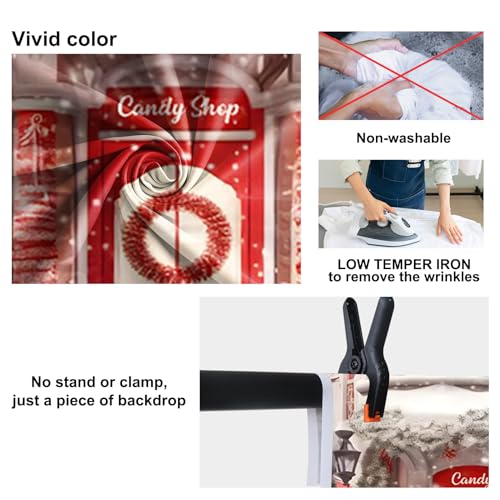 10x8ft Red Christmas Candyshop Photo Backdrop Xmas Gingerbread House Banner Santa Candy Background Christmas Baby Shower Candy Themed Birthday Decor Candy House Party Photo Booth Props - size: 10x8ft