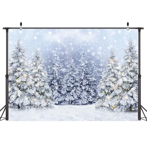 8x6 FT Winter Forest Photography Backdrop Glitter Snowy Pine Tree Snow Pine Forest Trees Photography Background Christmas Snowflakes Birthday Party Backdrops Decoration Photo Studio Props - color: White-SnowForest, size: 8x6 FT