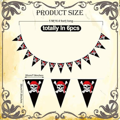 eBoot 90 Pieces Pirate Banner 98ft Skull Pirate Flags Party Decorations Jolly Ship Triangle Pennant Bunting Decor for Birthday Decorations Gasparilla Holiday Celebration Outdoor Party Supplies