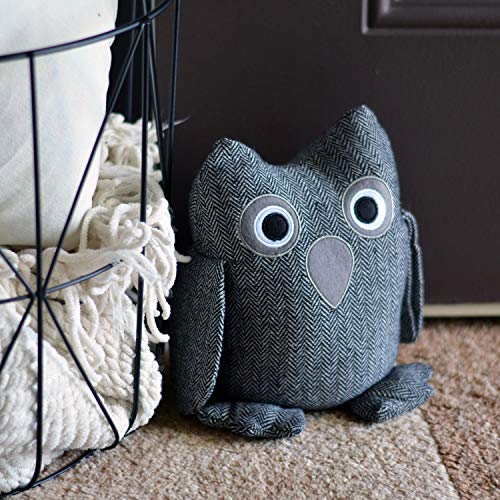 Baby Barn Owl Door Stopper, Rustic Herringbone Fabric with Gray and Black Details, Applique Eyes, Rustic Woven, Polyester, Sand Filling, Weighted Prop, 8 3/4 Inches Tall, 2.3 Pounds - color: Owl