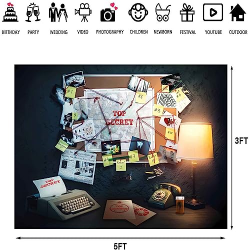 Detective Backdrop, 5x3ft Agent Spy Theme Top Secret Police Office Investigation Photography Background Crime Clue Evidence Murder Mystery Party Decorations Photo Booth Props BJFNPR0140 - size: 5x3
