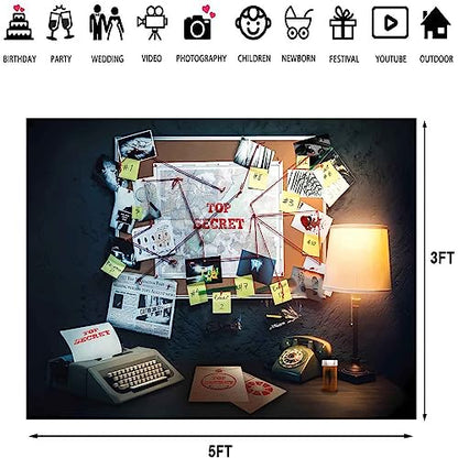 Detective Backdrop, 5x3ft Agent Spy Theme Top Secret Police Office Investigation Photography Background Crime Clue Evidence Murder Mystery Party Decorations Photo Booth Props BJFNPR0140 - size: 5x3