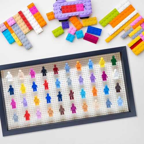Figurine Display Case 10x20.125 Black Shadow Box for Miniature Figures 10x20.125 Black Wood Shadow Box with White Base to Display Up to 56 Block Figures - color: Black With White Backing, size: 10x20.125