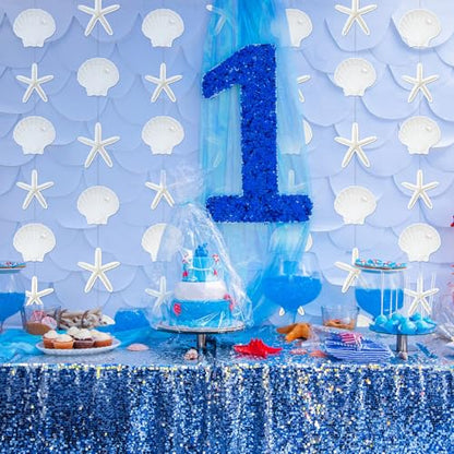 Xinnun Coastal Party Decorations White Finger Starfish and Seashell Garland Ocean Nautical Theme Cutouts Ribbon Streamers for Under The Sea Beach Mermaid Birthday Beach Wedding Decor - style: Shell