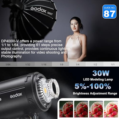 2pcs Godox DP400IIIV Studio Flash Kit for Photography,400Ws Strobe Professional Lighting with Tripod Stands,Bowens Mount Softbox,Umbrella Reflector,Carry Bag for Portrait Product Wedding Shooting