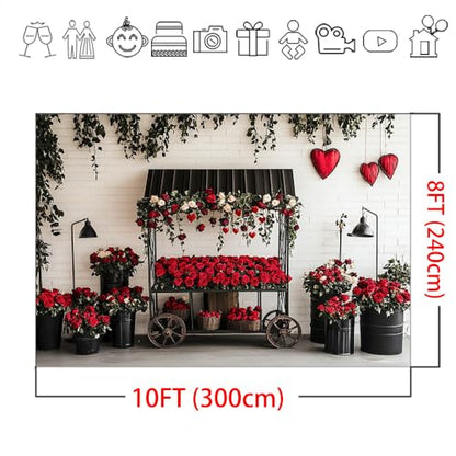 Mocsicka Valentines Day Backdrop Red Black Valentines Day Photography Backdrop Decorations Romantic Red Rose Heart Love Background Photo Prop Supplies (10x8ft) - size: 10x8ft